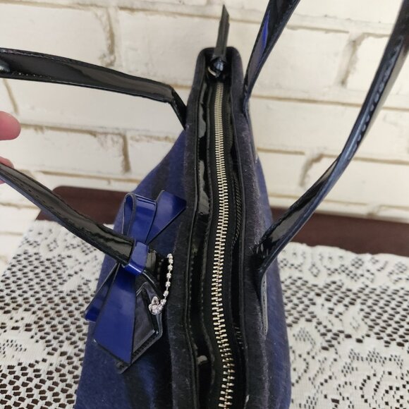 Nwot Coach Wool Blue & Black Satchel Handbag Purse - Picture 13 of 15